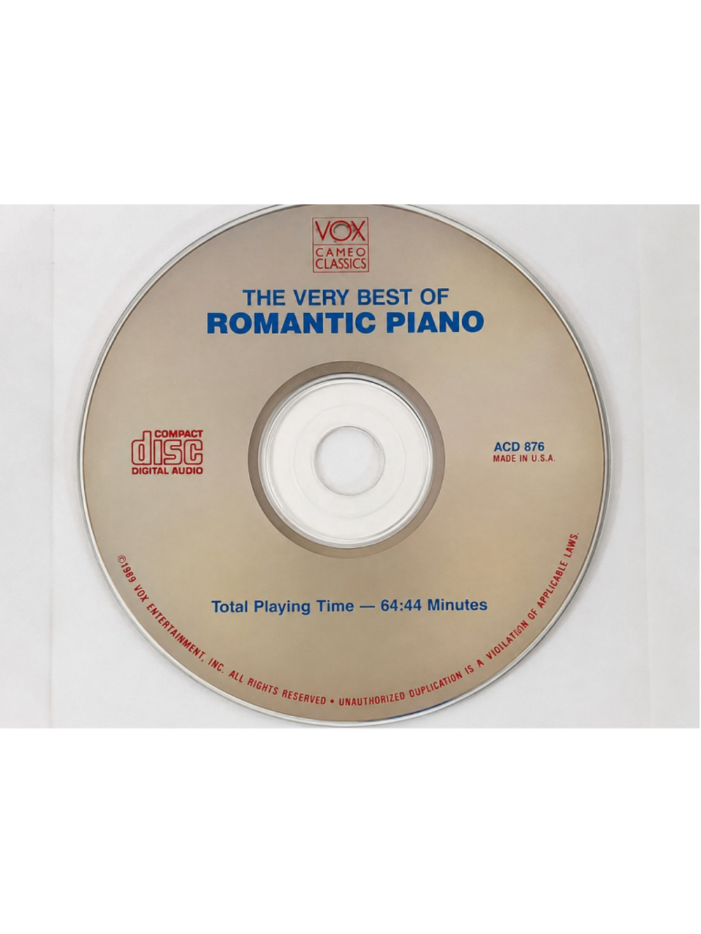 The Very Best of Romantic Piano, from Cameo Classics, catalog ACD 876, with a 64